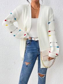 SHEIN Essnce 女士掉肩彩塊開衫毛衣 - 白色 - 查看 1