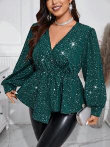Celure Silver Ironed V-neckline Bodycon Long Sleeve Shirt