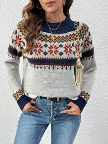 SHEIN Essnce Của phụ nữ Họa tiết Hình học Áo len - Nhiều màu - Xem 6