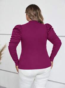 SHEIN Clasi Plus Size Solid Color Leg Of Mutton Sleeve Half Turtle Neck T-Shirt - Red Violet - View 2