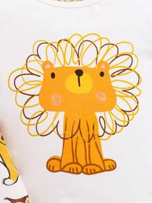 SHEIN Langarm-hauskleidungsset Für Kleinkinder, Unisex, Niedliches Tiermuster, 3-teilig