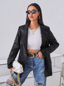 Aveloria Women's Faux Crocodile Skin Pattern Pu Suit Jacket