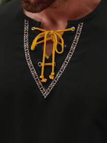 Manfinity 鬆身款男士系帶前開襯衫 - 黑色 - 查看 4