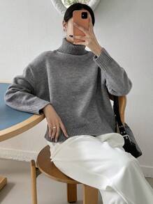 DAZY High Neck Drop Shoulder Sweater Pullover,Long Sleeve Tops