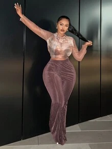 Slaydiva Plus Size High Waist Straight Leg Pants - Brown - View 1