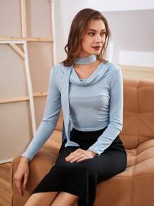 Chiquease Cái cổ Đồ đan Ribbed Áo thun - màu xanh lá - Xem 6