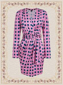 Vintamour Women's Polka Dot V-neck Dress - Multicolor - View 3