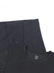 男士灰色圓領長袖長褲保暖內衣套裝 - 深灰色 - 查看 6