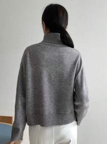 DAZY High Neck Drop Shoulder Sweater Pullover,Long Sleeve Tops