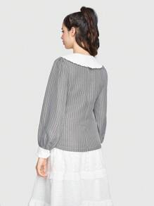 ROMWE Kawaii Camisa Dulce Y Encantadora Con Cuello Peter Pan - Blanco y Negro - Ver 3