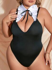 大碼性感連體衣套裝,2件裝 - 黑色 - 查看 6