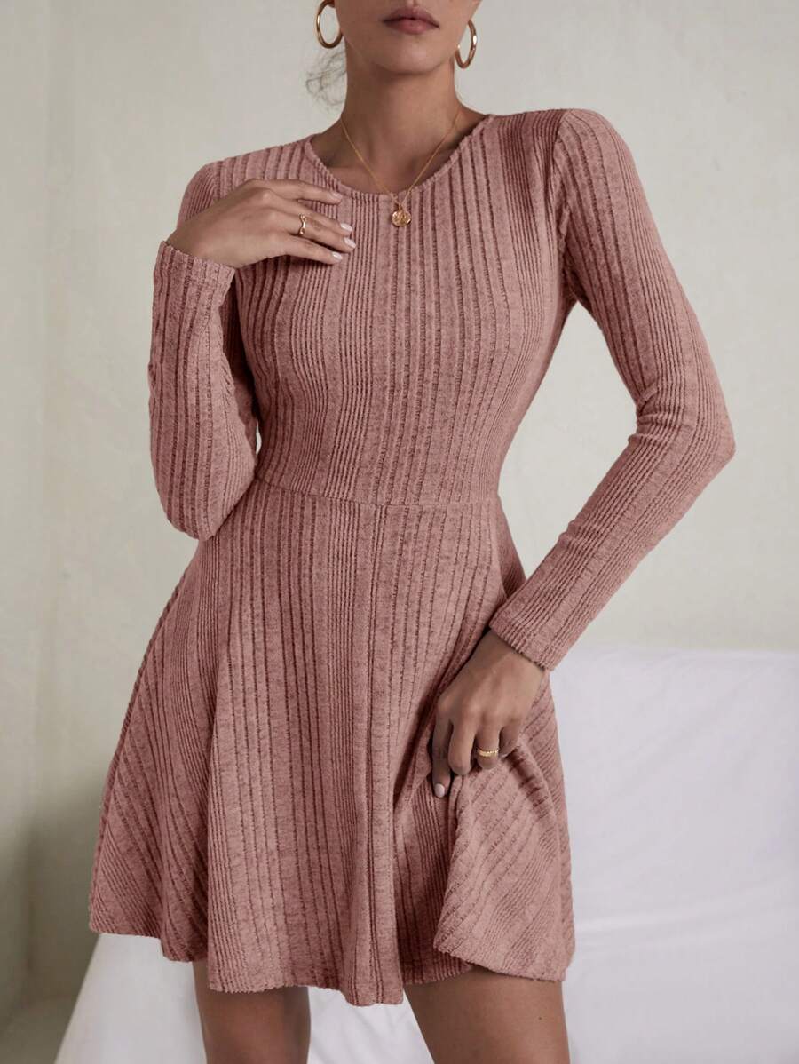 SHEIN Essnce Quý cô Sọc Sọc Tay áo dài Đầm - Hồng - Xem 1