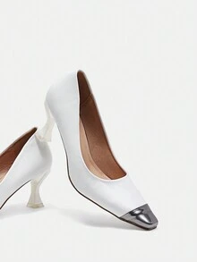 SheIn BIZ 女式時尚白色鞋款,帶有金屬頭和杯子造型的鞋跟 - 白色 - 查看 6