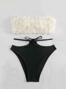 SHEIN X Lily May Mac 女款無肩帶比基尼上衣和繫腰帶泳衣套裝 - 彩色 - 查看 2