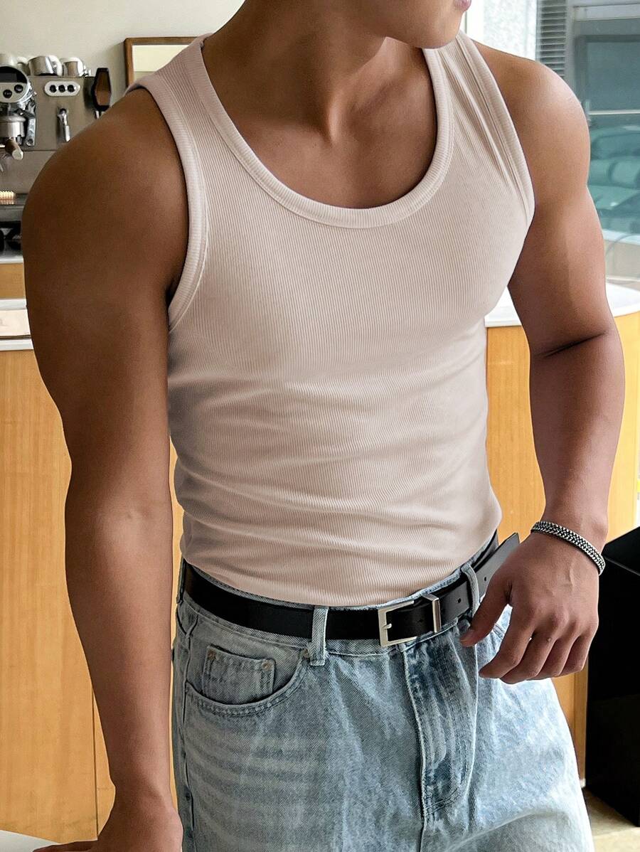 DAZY Men's Ribbed Tank Top - Apricot - View 1