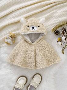 Baby Girl Cartoon 3D Ears Design Hooded Teddy Cape Coat - Apricot - View 1