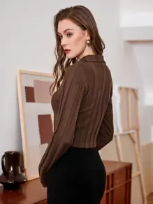 Chiquease Cárdigan Delgado Para Mujer Con Botones, De Un Solo Color - Marrón - Ver 2