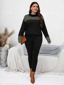 SHEIN LUNE Women's Plus Size Contrast Collar T-shirt - Multicolor - View 4