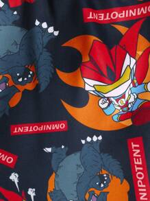 SHEIN 2pcs/Set Young Boy Casual Cartoon Print Hoodie And Fleece Pants Set, Thickened