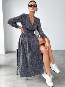 SHEIN Essnce Women's Printed V-neck Dress - Multicolor - View 3