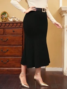 Modelyn Plus Size Mermaid Hemline Elegant Skirt Without Belt - Black - View 5