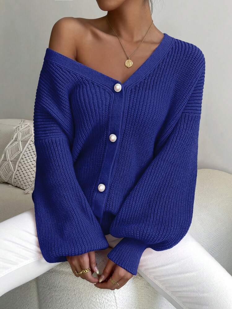 SHEIN Essnce Cardigan à épaules tombantes de couleur unie - bleu indigo - Voir 6