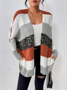 Chiquease Women's Color Block Sparkling Batwing Sleeve Cardigan With Open Front Fall Cloth For Women - Multicolor - View 4
