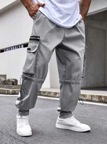 Manfinity Homme Men's Plus Size Flip Cover Cargo Pants - Light Grey - View 5