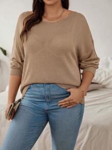 SHEIN LUNE Plus Size Women's Solid Color Drop Shoulder Sweater With Crew Neck Knit Pullover Fall Winter Outfit