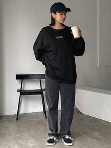 FRIFUL 女性印花後背開叉下垂肩毛衣 - 黑色 - 查看 7