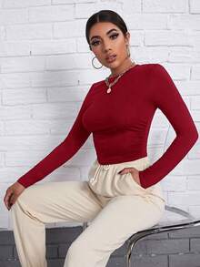 SHEIN Essnce 女士純色t恤 - 玫瑰紅 - 查看 5