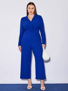 BizChic Women's Plus Size Blue V-neck Jumpsuit - Blue - View 1