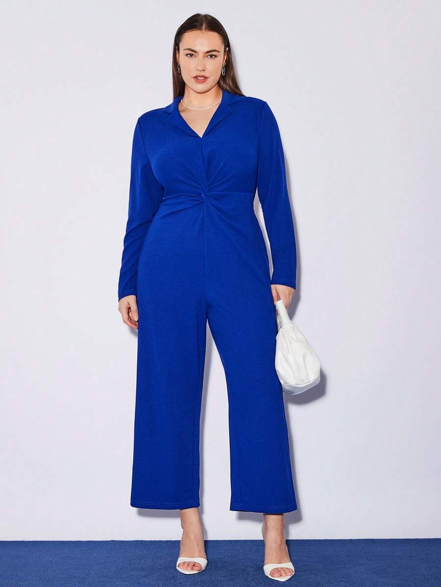 BizChic Women's Plus Size Blue V-neck Jumpsuit - Blue - View 1
