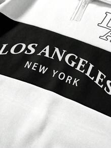 SHEIN Aesthetic Post 男款字母印花半門襟拉鍊仿羊羔絨運動衫 - 黑與白 - 查看 5