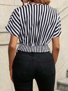 Balvessa V-neck Striped Shirt - Black - View 2