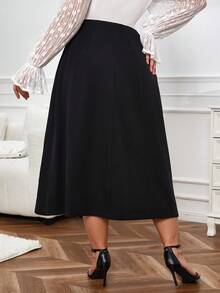 SHEIN Privé Women's Plus Size Solid Color Wrap Skirt With Belt - Black - View 2