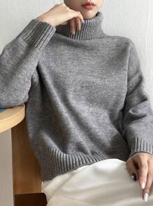 DAZY High Neck Drop Shoulder Sweater Pullover,Long Sleeve Tops