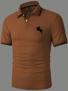 Manfinity Homme Men's Horse And Figure Printed Polo Shirt - Brown - View 3