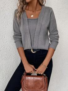 SHEIN LUNE Suéter de punto de un solo color para otoño e invierno - Gris - Ver 6