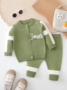 全新的秋冬男孩毛衣套裝,帶有文字圖像 - 綠色 - 查看 1