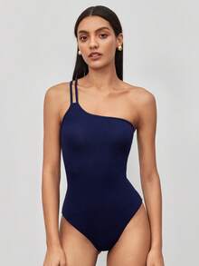 BizChic Women'S Asymmetric Neckline Bodysuit - Navy Blue - View 2