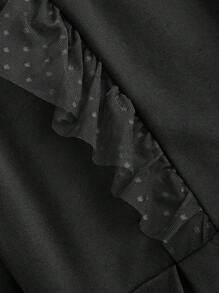 Vintamour Mesh Contrast Long Sleeve Dress - Black - View 9