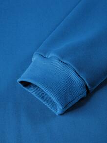 Manfinity Hypemode 男士寬鬆簡約信封字母印花連帽羊毛衫 - 藍色 - 查看 6