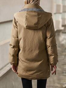 SHEIN Unity Abrigo acolchado con capucha forrado a cuadros para mujer, ropa de invierno