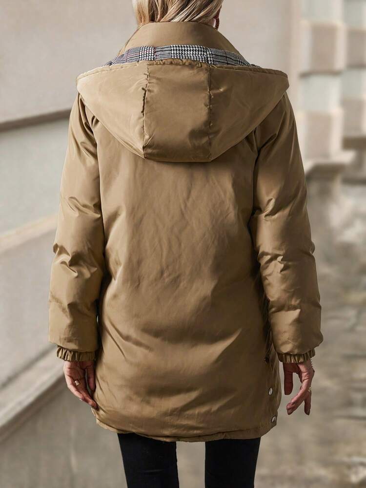 Women's Checked Lined Hooded Padded Padded Coat Clothes Winter Fall Cloth For Women