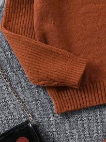 SHEIN Girls' (big) Solid Color Stand Collar Sweater Set - Coffee Brown - View 4