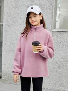 SHEIN Moletom feminino Tween com estampa floral e meia carcela com zíper e ombro caído