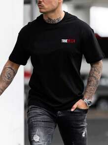 Manfinity Homme Nam Lá thư In Áo thun - màu đen - Xem 1