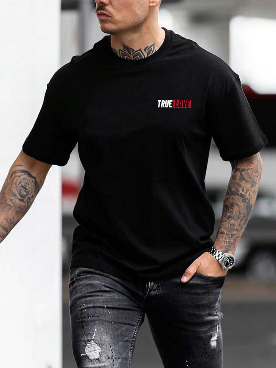 Manfinity Homme Nam Lá thư In Áo thun - màu đen - Xem 1