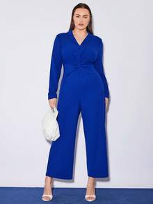 BizChic Women's Plus Size Blue V-neck Jumpsuit - Blue - View 3